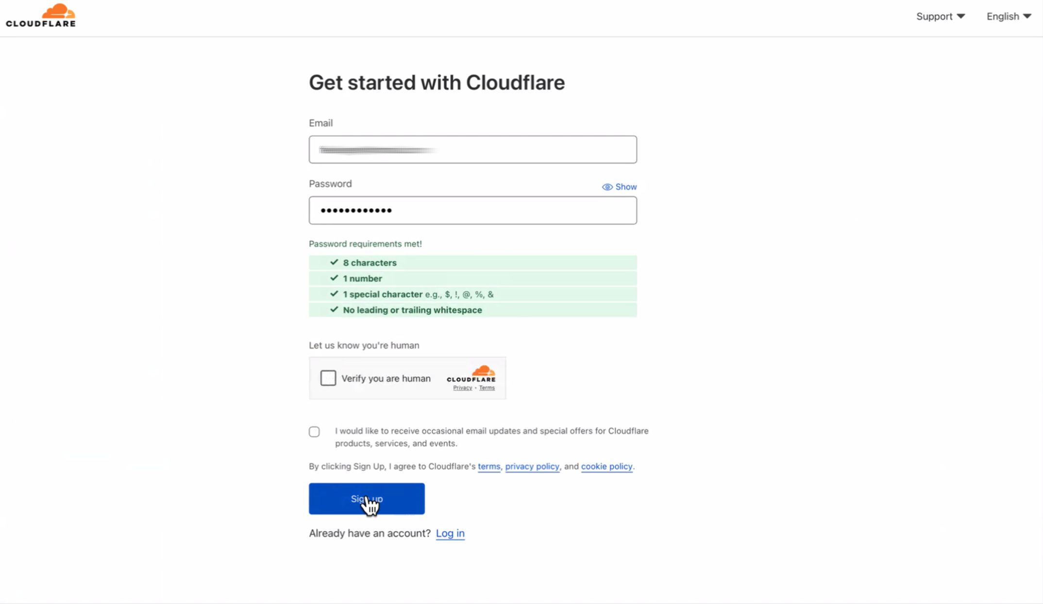 Cloudflare SignUp